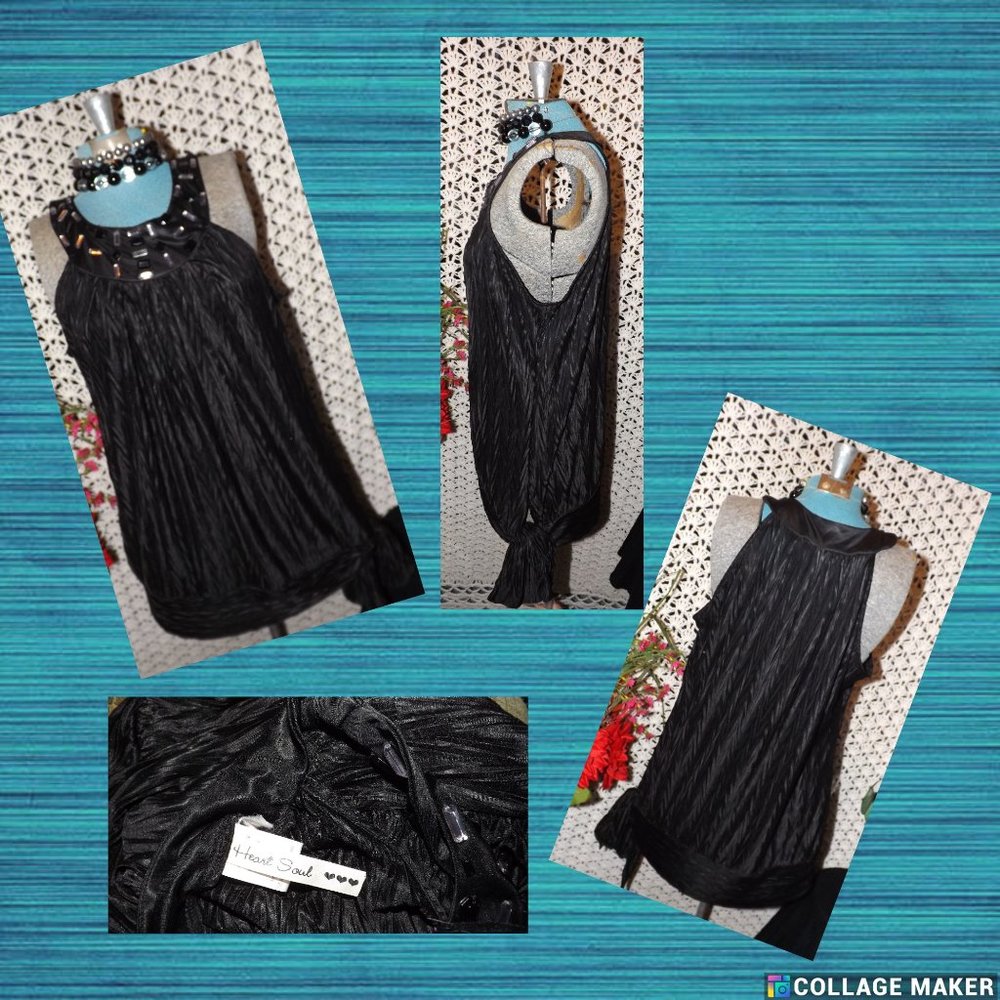 Heart Soul Black High Neck Dressy Sleeveless Top